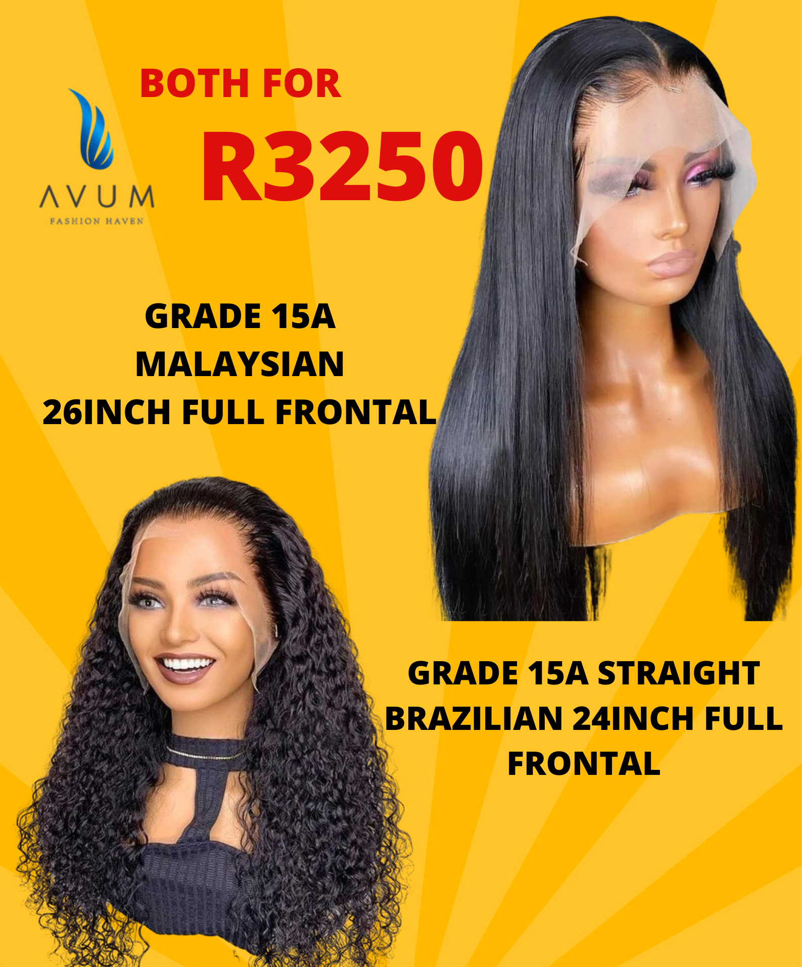 26Inch Malaysian full frontal + 24inch straight full frontal