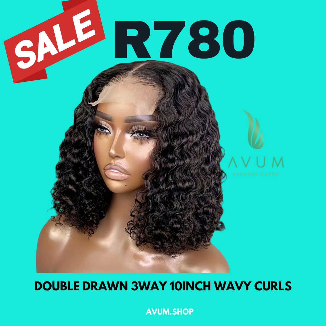 Double drawn 10inch 3way wavy curls