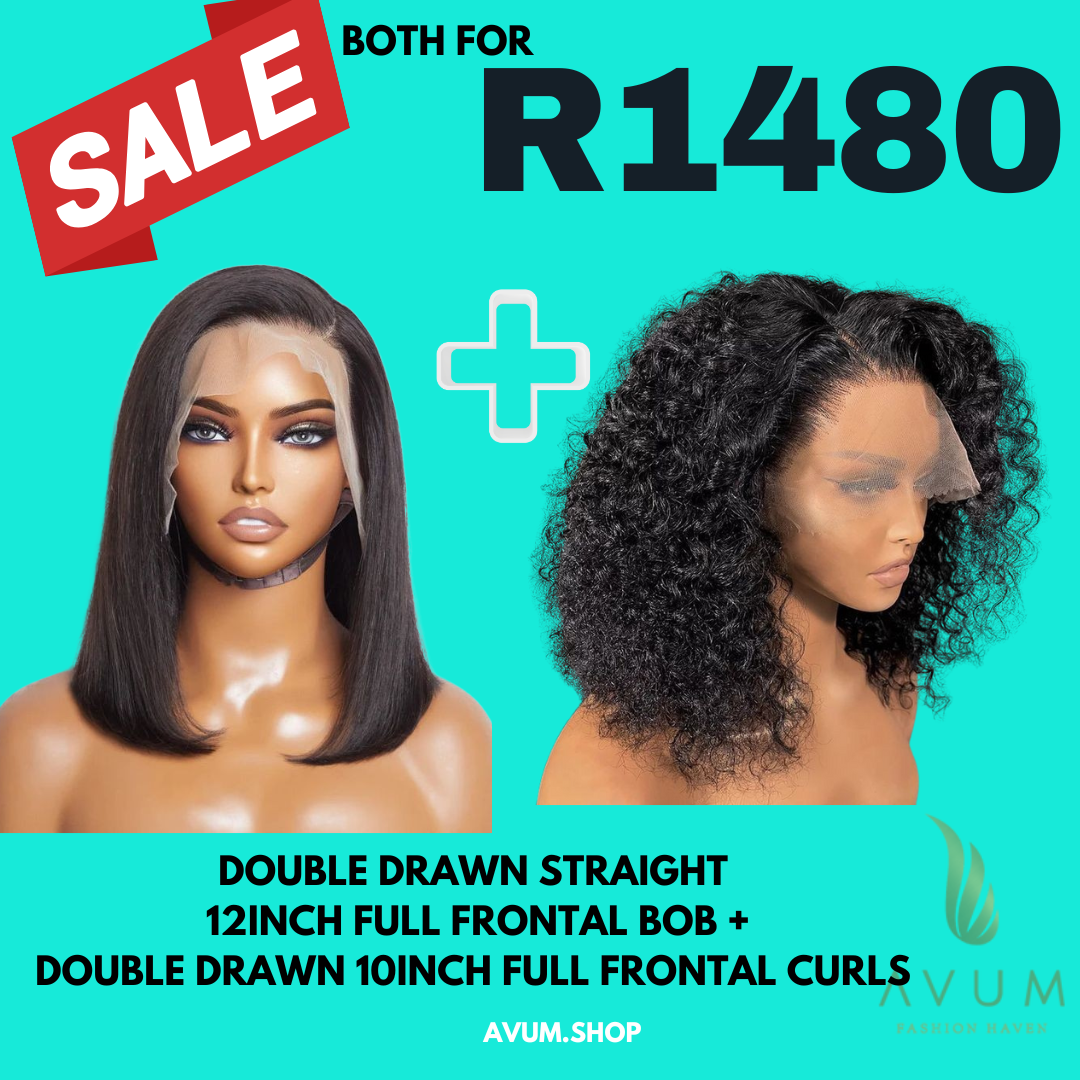 Double drawn 10Inch full frontal curls + double drawn 12Inch full frontal bob