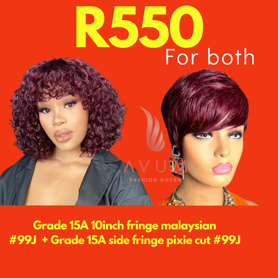 99J 10inch fringe Malaysian + 99J fringe pixie cut