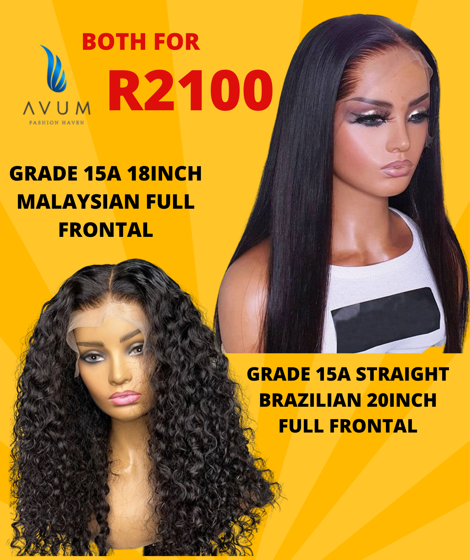 Straight 20Inch full frontal +18Inch full frontal Malaysian curls