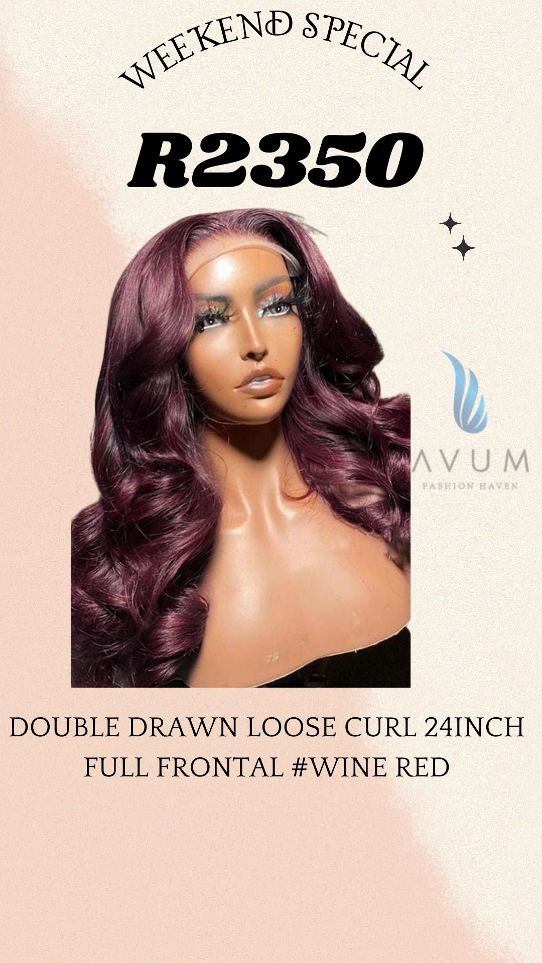 Wine red 24inch full frontal double drawn lOOSE curls